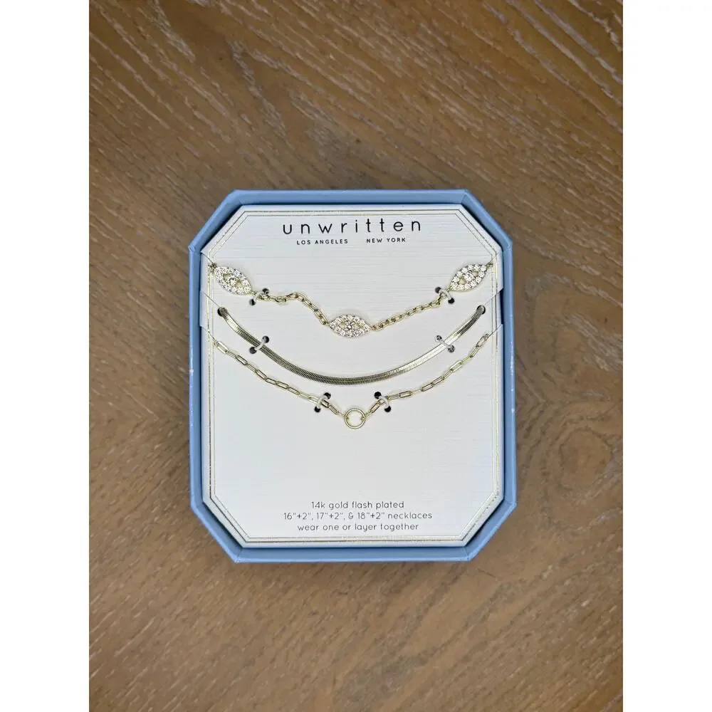 Unwritten Layered Gold Eye Charm Necklace Set | 3-Pc
